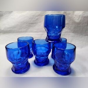 6 Vintage Cobalt Blue Georgian Glass Honeycomb ”Juicers (Set of 6)